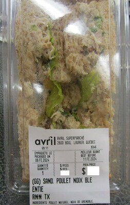 Avis de ne pas consommer un sandwich au poulet